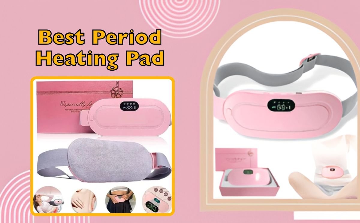 A period heating pad and massager is a wearable or handheld device. It provides warmth and vibration to the lower abdomen or back.