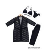 4 Pcs Black Net Bridal Nighty Set