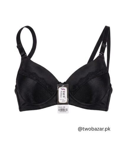 Black Foam Padded Bra with Lace Trim