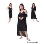 Black Ladies Silk Nightgowns with Robe Set
