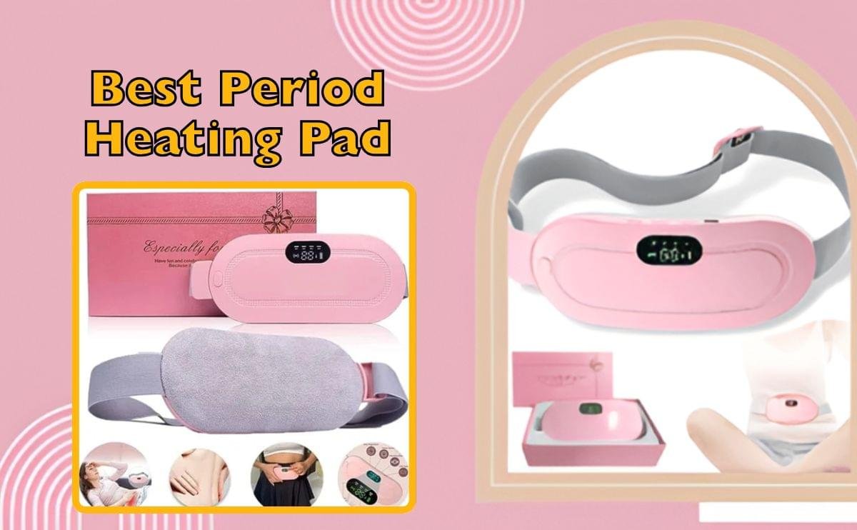 A period heating pad and massager is a wearable or handheld device. It provides warmth and vibration to the lower abdomen or back.